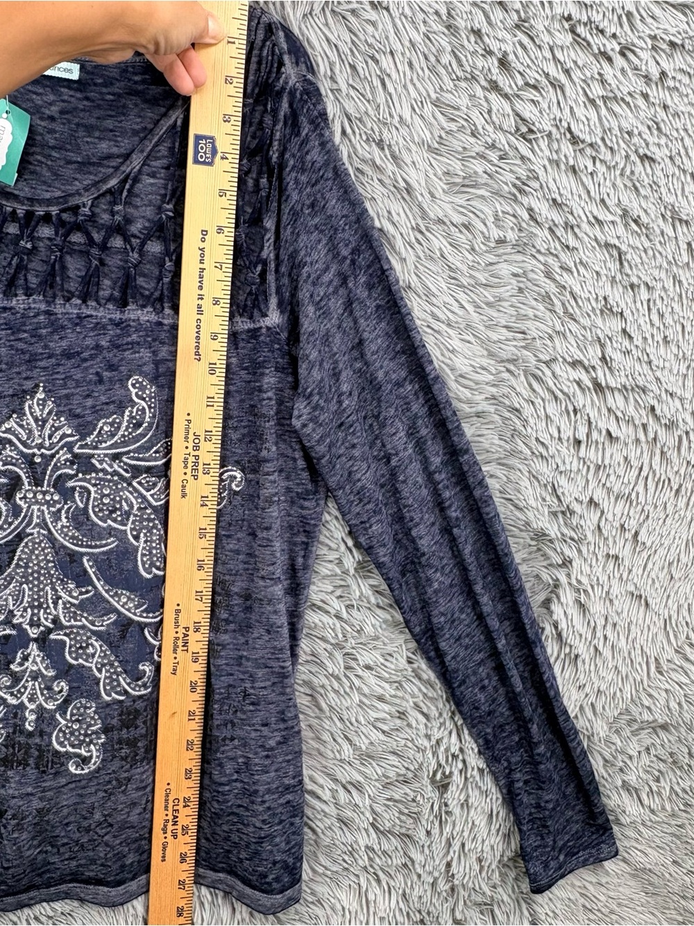 Maurices Shirt Womens Large NWT Woven Lattice Blue Burnwashed Baroque Graphic - Picture 5 of 10
